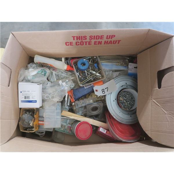 Large box of assorted parts, nuts, bolts, screws, etc.