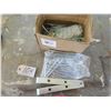Image 1 : Box of Assorted Construction hardware (including: 6” Screw bolts & 10 Hinge brackets)