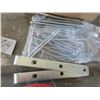 Image 2 : Box of Assorted Construction hardware (including: 6” Screw bolts & 10 Hinge brackets)