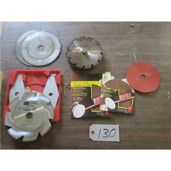 Lot of 7 - 7 1/4” saw blades & dado blades + Sanding discs