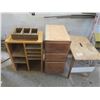 Image 1 : Wooden Furniture lot: Work Bench, Cabinet, Shelving unit, Hanging shelf