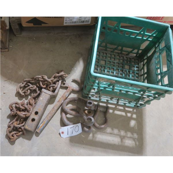 Lot of 2 clevis, Hitch, Chain with hook, etc.