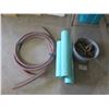 Image 1 : Lot of hose, sewer piping, & bucket of assorted metal parts, bolts, etc.