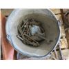 Image 3 : Wooden box & Feeding bucket with contents: Assorted metal tools, parts, misc.