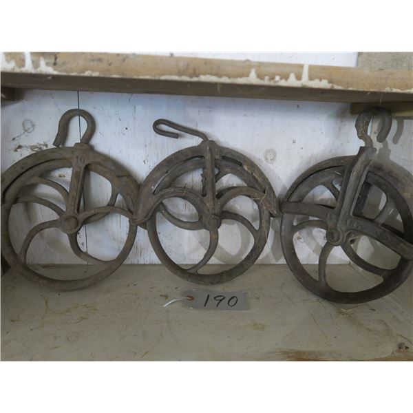 3 cast pulley's’s (9” diameter)