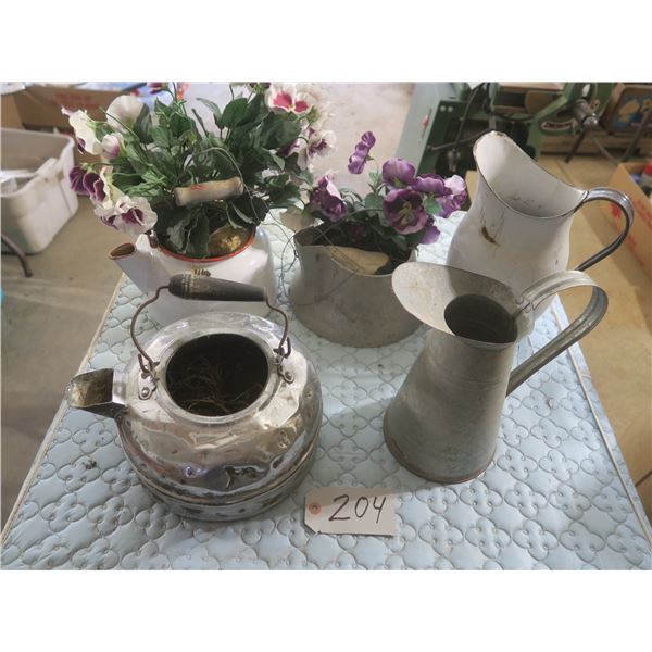 Lot of Assorted Enamel & Galvanized pots – perfect for your garden