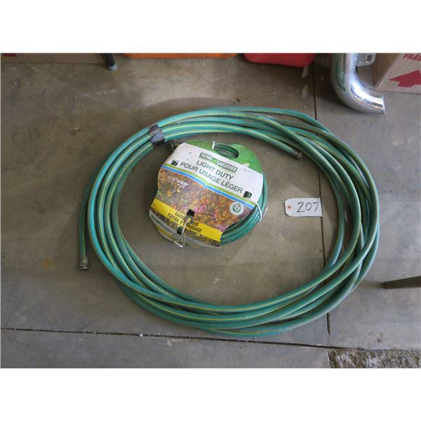 Lot of Garden hose (one brand new: 1/2”x 50’) (used hose: approximately 45-50ft long)
