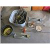 Image 1 : Lot of 18”x 18”x 12” Galvanized  bin with assorted lawn sprinklers etc.