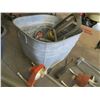 Image 5 : Lot of 18”x 18”x 12” Galvanized  bin with assorted lawn sprinklers etc.
