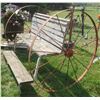 Image 3 : 58.5” x 55” Lawn bench with 2 Antique metal tires (54” diameter)