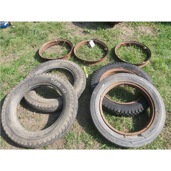 3 Metal rim parts, & $ Tires (2 with rims) 5.25/5.50-20 & 4.50/4.75/5.00-20