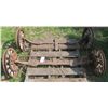 Image 1 : Pair of Antique axles with Metal & wood wheels 60” long & 19.5” diameter