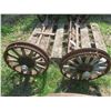 Image 2 : Pair of Antique axles with Metal & wood wheels 60” long & 19.5” diameter