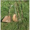Image 1 : Lot of Hay rakes, shovels, flower plant/pot holder, etc.