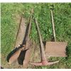 Image 1 : Lot of yard tools: Shovel, Pick Axe, Post Auger