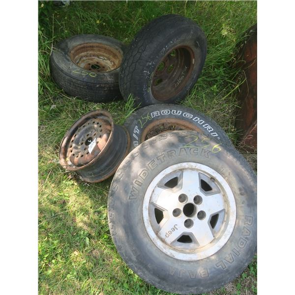 4 Tires with rims + 1 rim (LT235/75R15, P235/75R15, P235/75R15-108S, LT235/70R16-104/1010