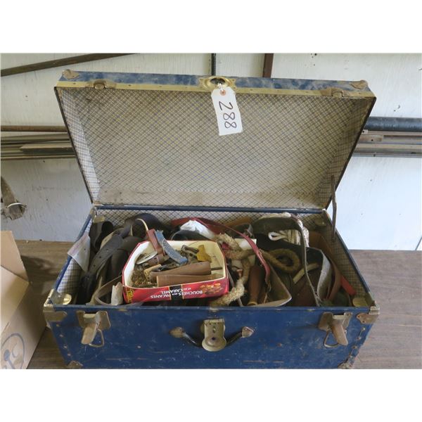 Metal chest (15.75”x 29.5”x 13”) full of horse tack