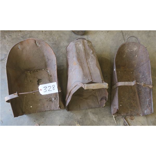 3 metal feed shovel bins