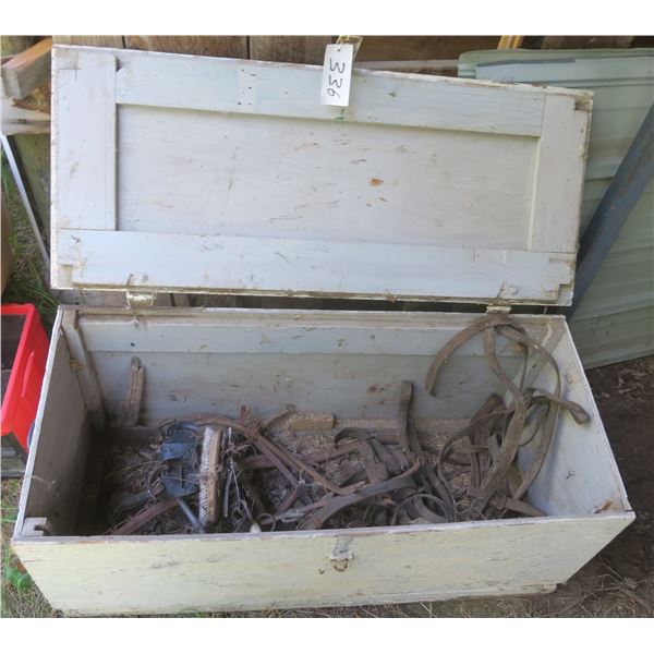 Wooden box (48"x20"x20") with assorted horse tack
