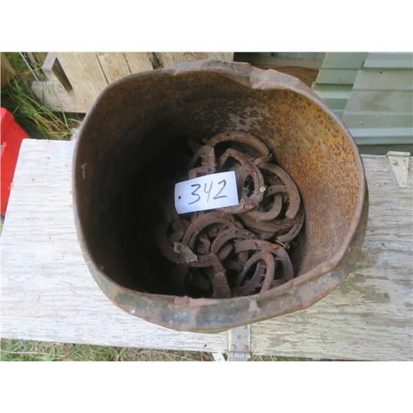 Metal Bucket of horse shoes