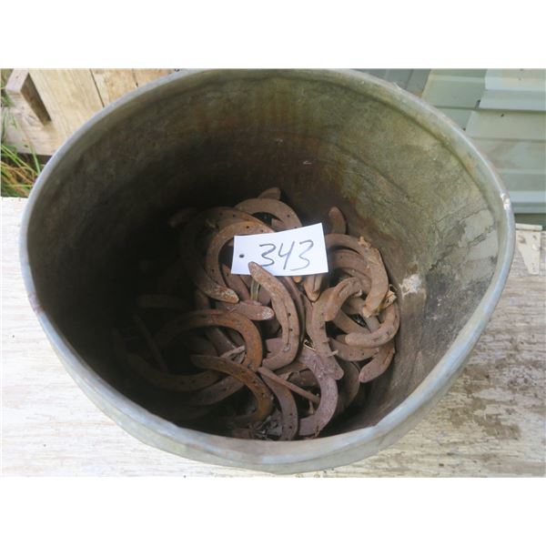 Metal Bucket of horse shoes
