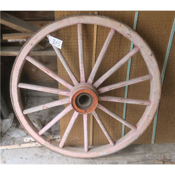 Antique 4ft diameter wood wheel with 3" metal rim
