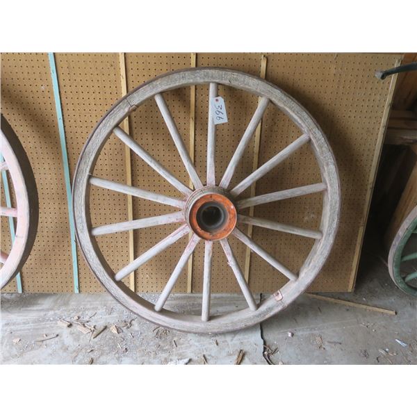 Antique 4ft diameter wood wheel with 3" metal rim
