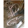 Image 2 : Antique 69" long Axle with 40" diameter wooden wheels & 3" metal rims