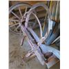 Image 4 : Antique 69" long Axle with 40" diameter wooden wheels & 3" metal rims