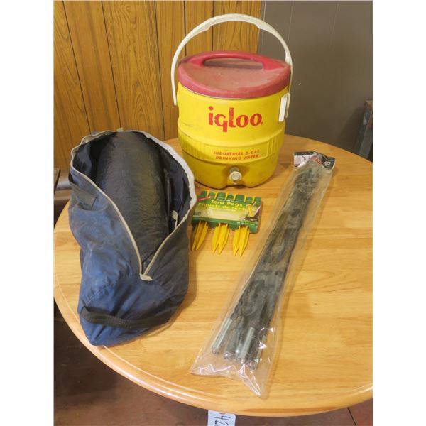 6ftx5ft Tent, Pegs, Poles and Igloo Drink Cooler