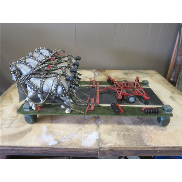 Horses Pulling Disc Plow Decorative Display - Plow has Damage