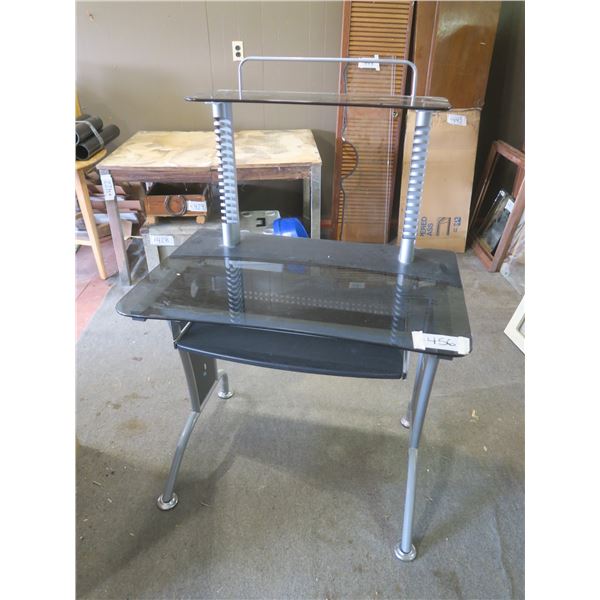 Glass Top Desk - 35"x24"x29.5"H (48"H with Shelf)