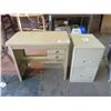 Image 1 : Metal Desk and Filing Cabinet - Desk: 30"x17"x 27", cabinet: 14"x18"x24.5"