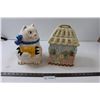 Image 1 : (2) Cookie Jars - Cat and Birdhouse Themed