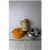 Image 1 : (2) Vintage Pots and Enamel Tea Pot