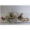 Image 1 : (4) Trinket Holders, (2) Tiny Bottles of Beads, Mug, (2) Arrowhead Rocks, Misc.