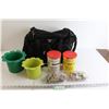Image 1 : American Uni Duffle Bag, (2) Vancouver Canuck Puzzles in Jars - Sealed Pieces, (2) Holders
