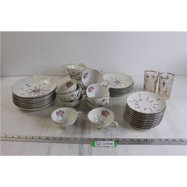 42-Piece "Rosebud" Harmony House Dishware Set, (2) Glasses