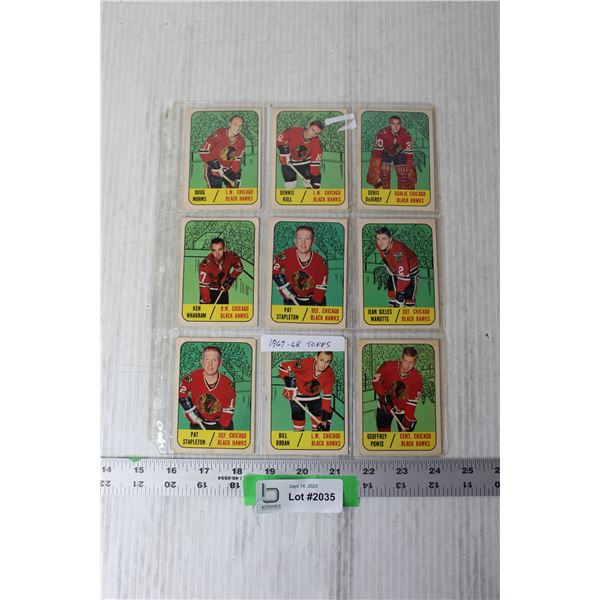 (9) 1967-68 Topps NHL Trading Cards - Chicago Blackhawks