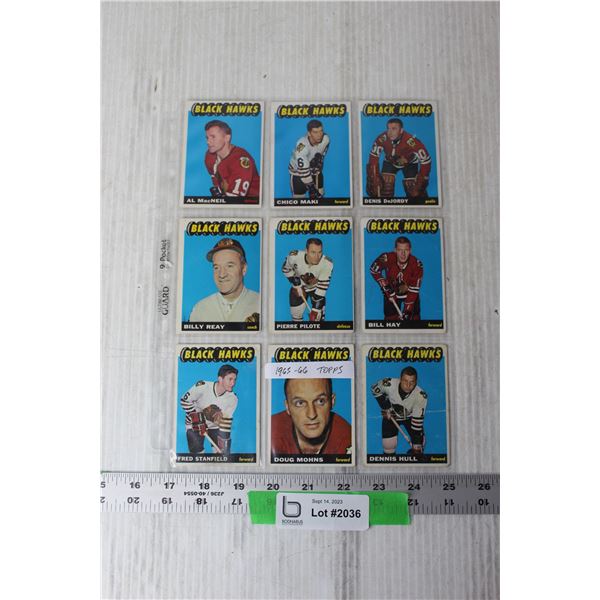 (9) 1965-66 Topps NHL Trading Cards - Chicago Blackhawks