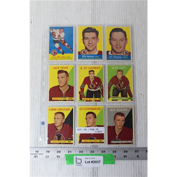 (9) 1958-59 Topps NHL Trading Cards - Chicago Blackhawks