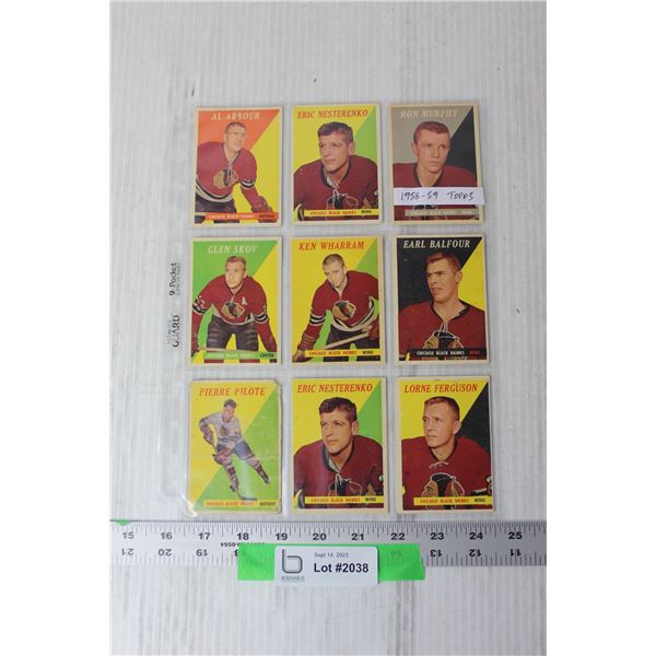 (9) 1958-59 Topps NHL Trading Cards - Chicago Blackhawks