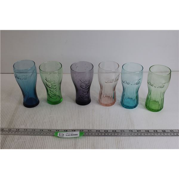 (6) Multi Coloured Coca-Cola Glasses