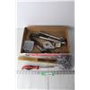 Image 1 : Assorted Tools and Nails -- Wrenches, Chalk Line, Wire Brush