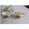 Image 6 : (2) Matching Teacups and Saucers, (2) Mismatched Saucers, Sugar Holder and Cream Holder