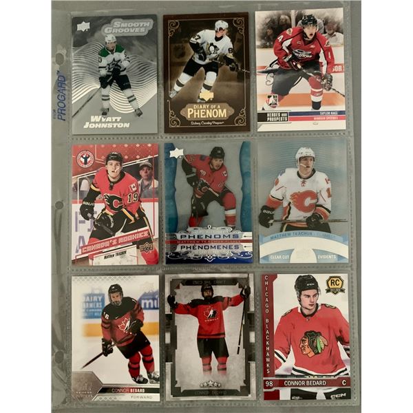 (8) Rookies  NHL Hockey Cards + Custom Bedard Chicago Blackhawks Card - Bedard, Tkachuk, Crosby, Joh