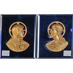 Blue Glass Jesus & Mary Wall Hangers Lot