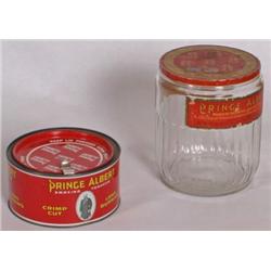 Lot of 2 Prince Albert Tabcco Containers, one glass, one tin