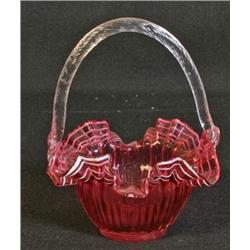 Cranberry Glass Basket w/Applied Hdl