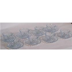 Lot 8 Blue Glass Cups & Saucer